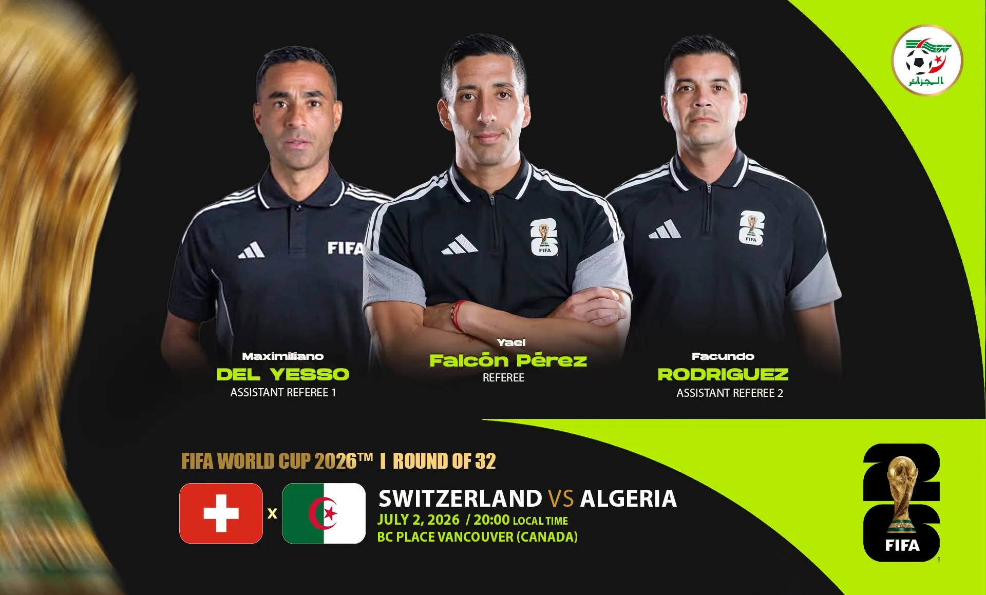 طاقم تحكيم أرجنتيني لإدارة مباراة المنتخب الوطني أمام سويسرا